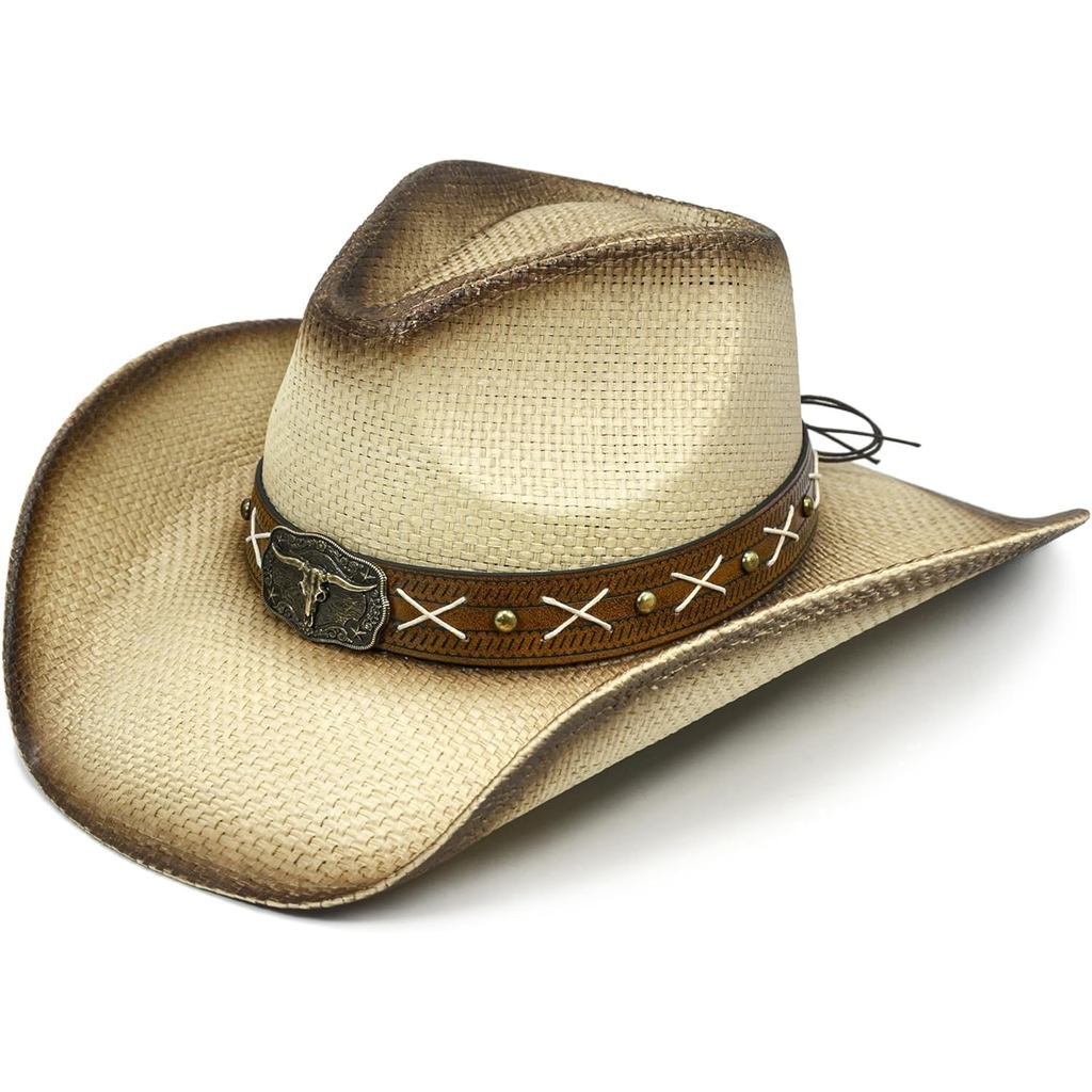 FLUFFY SENSE. Straw Cowboy Hat for Women and Men – Western Sun Hat for Country Concert, Rodeo and Co