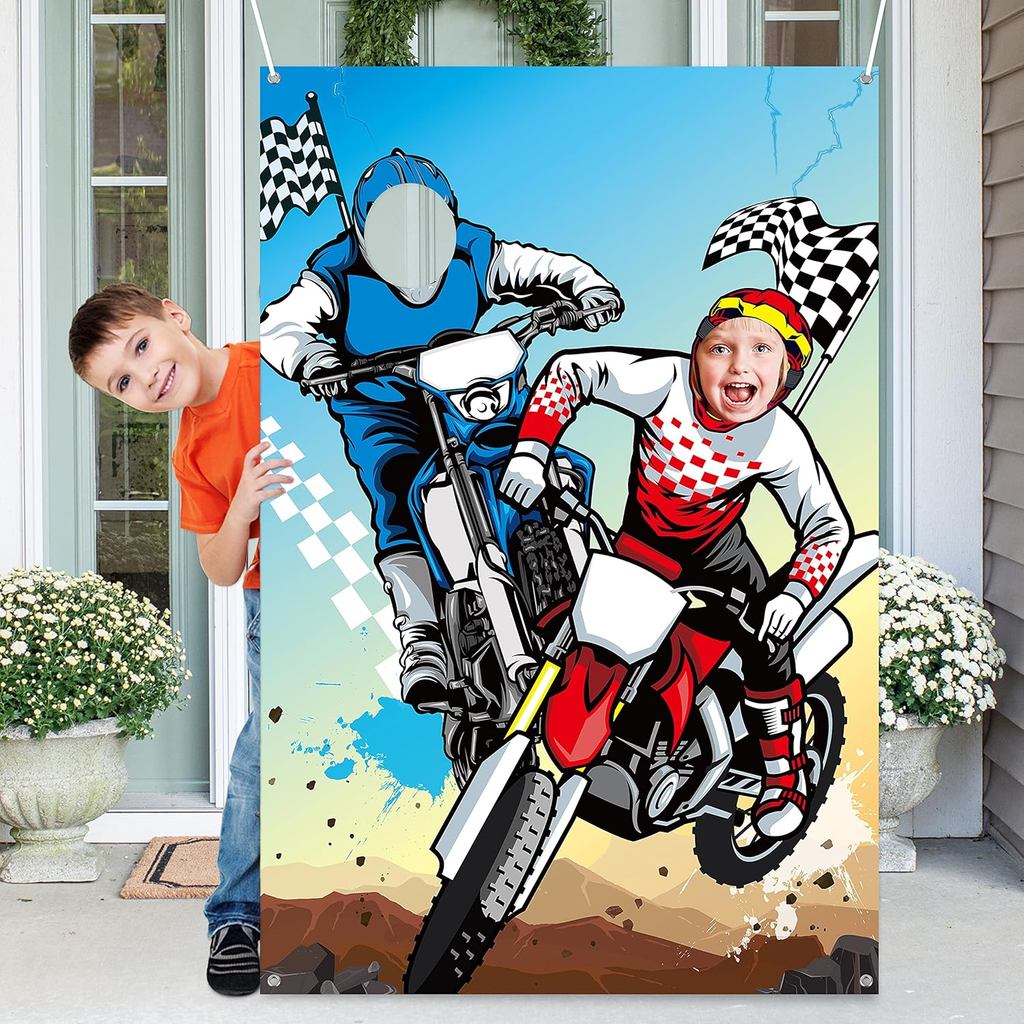 PANTIDE Motocross Photo Door Banner Backdrop Props, Large Satin Photo Background Face Photography Ba