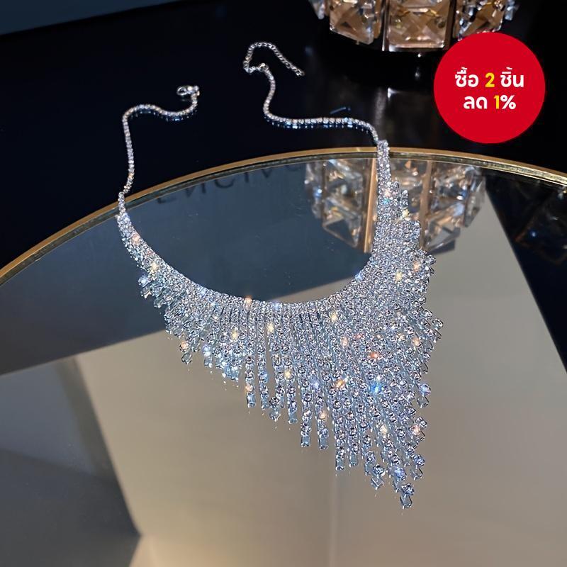 INS-Style Luxury พู่สร้อยคอ - แฟชั่น Rhinestone Embellished Statement อุปกรณ์เสริม