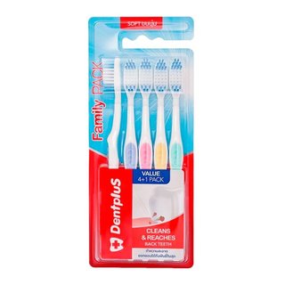 เดนท์พลัส แปรงสีฟัน รุ่นแฟมิลี่แพ็ค แบบขนนุ่ม แพ็ค 5 คละสี DENTPLUS Toothbrush Soft Bristles Family Pack