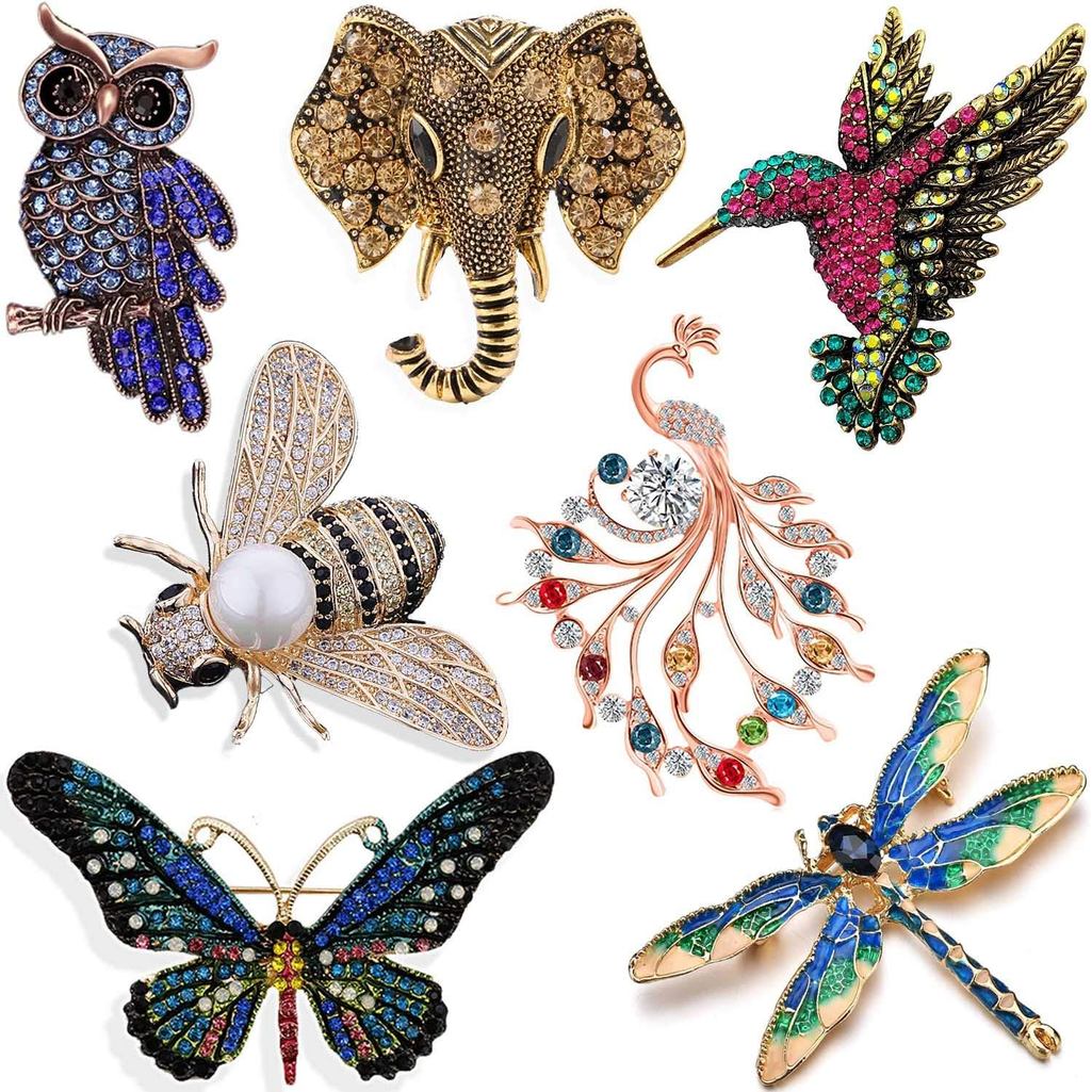 Women Brooch Set Crystal Pin Christmas Gifts Stocking Stuffers Vintage Animal Insect Elegant Flower 