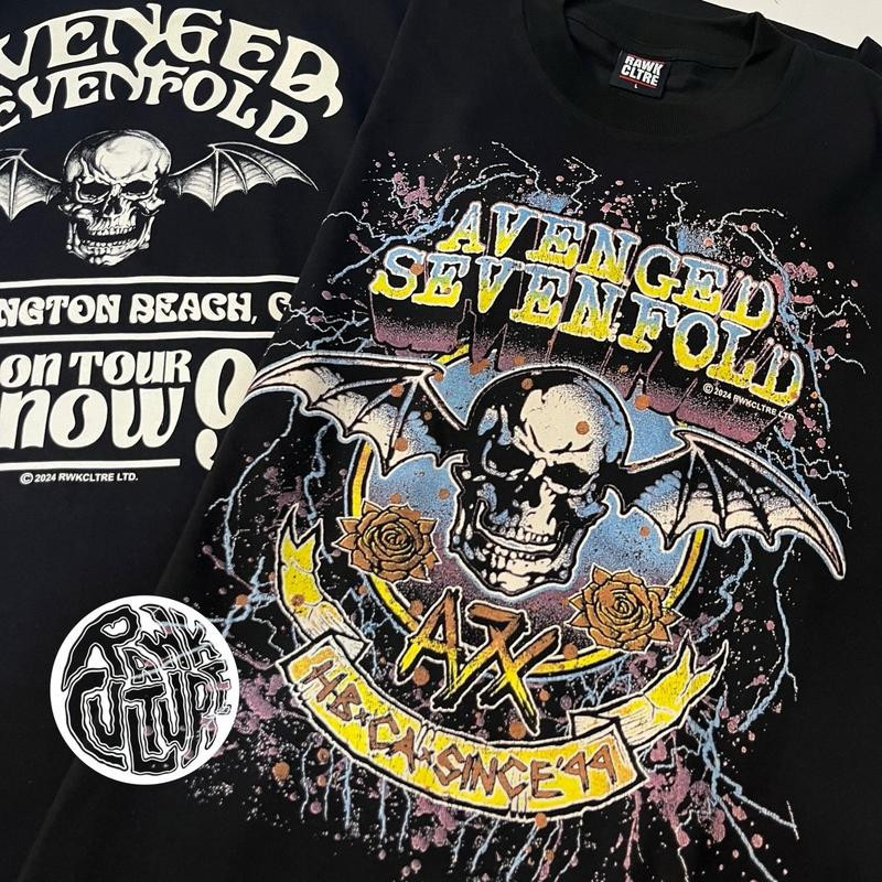 ใหม่ เสื้อยืด AVENGED SEFFOLD A7X [ ON TOUR ]200GSM HIGH COLLAR VINTAGE PRINT SERAP