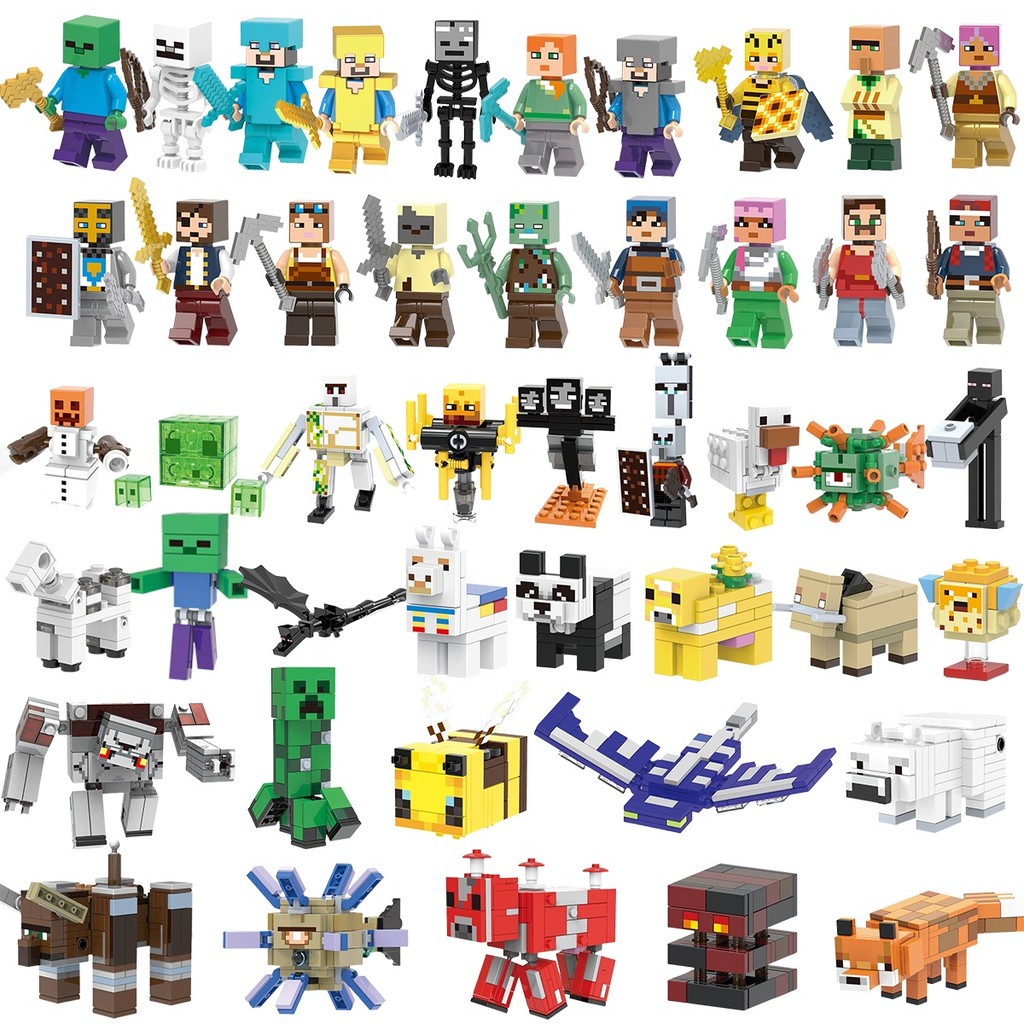 Minecraft Action Figure Steve Alex Redstone Golem Warden Mooshroom Ender Dragon Phantom ของเล่นคอลเลกชันบล็อกอาคารสําหรับเด็ก