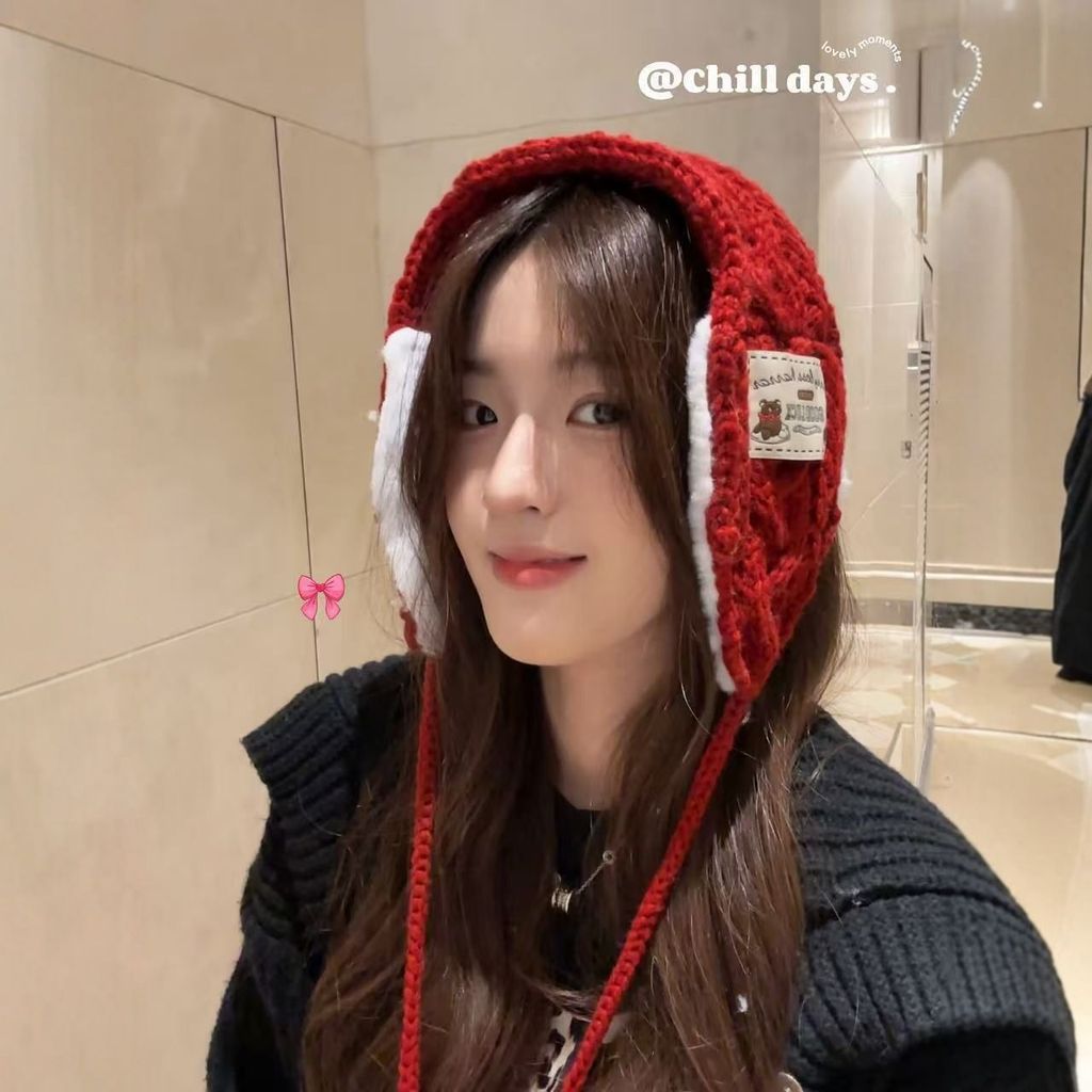 [ข้อเสนอพิเศษ] ที่ปิดหูกันหนาวหมีสไตล์ใหม่ฤดูใบไม้ร่วงฤดูหนาวขนสัตว์แฮนด์เมดถักป้องกันหูที่ปิดหูกันหนาวกันลมอบอุ่นสาวน่ารักออกนอกบ้านขี่จักรยานอินเทรนด์วันหย