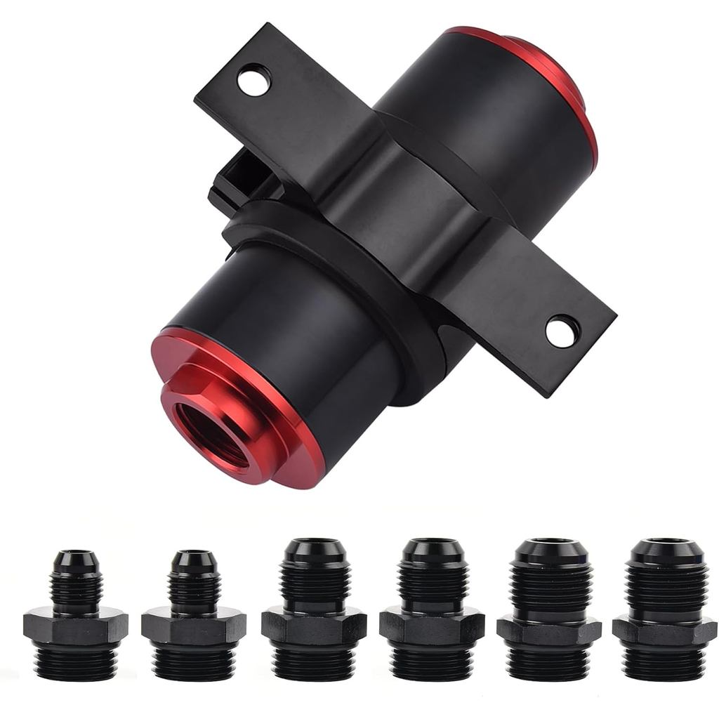 EVIL ENERGY Inline Fuel Filter 100 Micron with 6AN 8AN 10AN Adapter&Bracket Clamp 50MM Universal Red