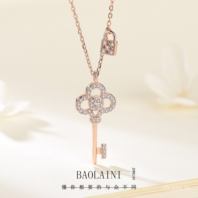 เพชรจี้เครื่องประดับสาวS925 Key LightของขวัญวันเกิดหรูหราHigh-Endล็อคแฟชั่นClavicle Chainสร้อยคอเงิน