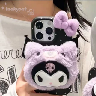 ใช้งานร่วมกับ iPhone 17 16 15 14 13 12 11 Pro Max X Xr Xs Max 7 8 Plus SE2020 เคสโทรศัพท์ 3D DIY น่ารักสีม่วงตุ๊กตาสัตว์ + Lanyard นุ่มปกหลัง