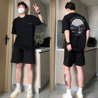 (ผ้าฝ้าย 100%)Luvoro oversize unisex เนื้อผ้านุ่มระบายแขนสั้น T-shirt สีดำและสีขาว เสื้อยืดทูโทน เสื้อยืดแขนสั้น C1815