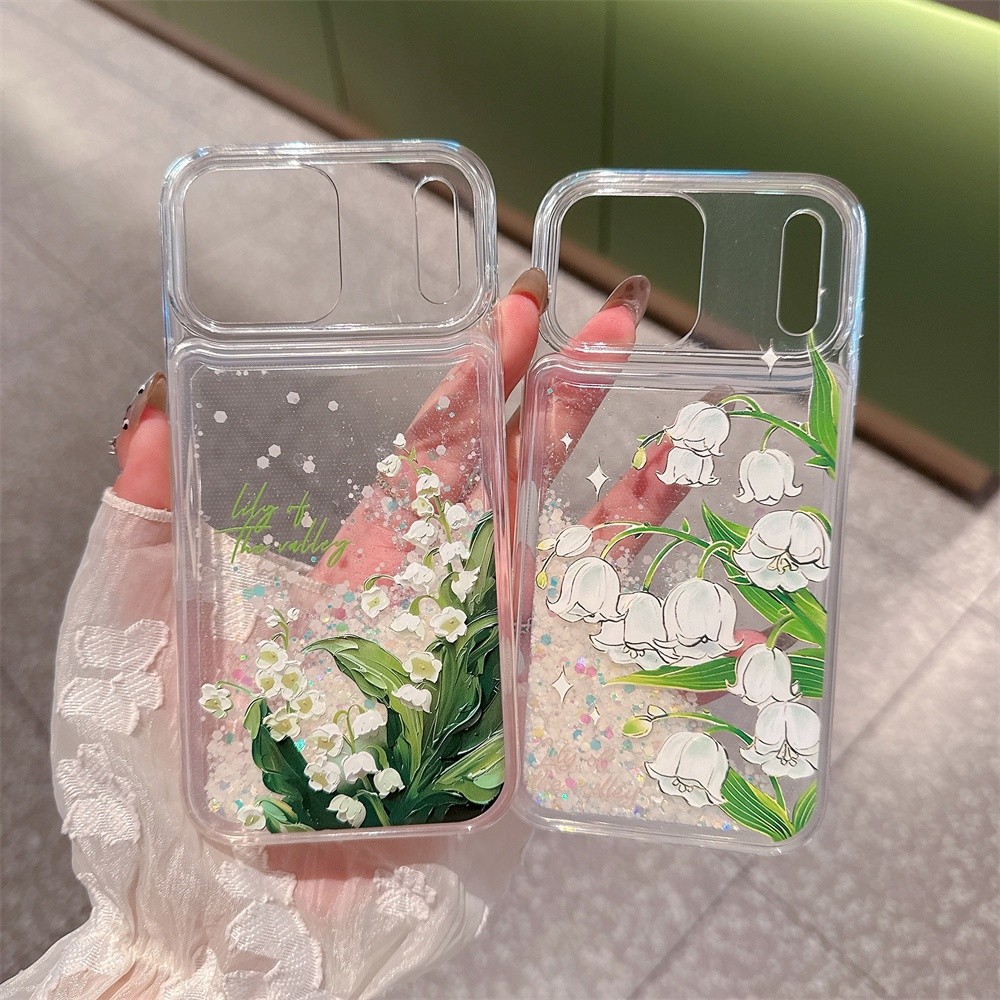 สําหรับ iPhone 17 16 Plus 15 Pro Max 14 13 11 Lily Patterned Glow In the Dark Bling Quicksand Glitte