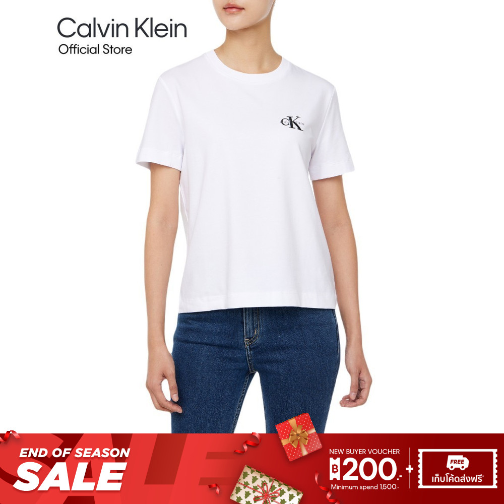 CALVIN KLEIN เสื้อยืดคอกลมแขนสั้นผู้หญิง ทรง Regular รุ่น 47AB801 YAA - สีขาว