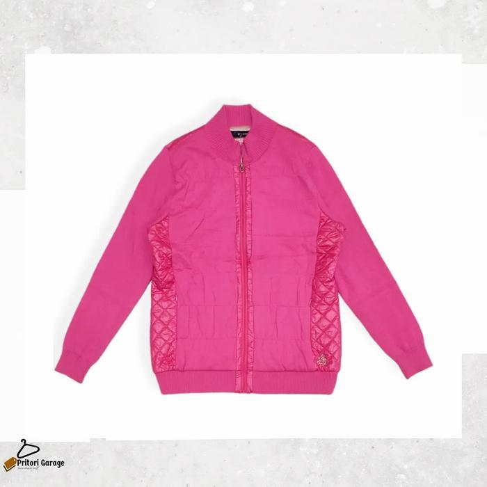 เสื้อกันลมปักเป้าแจ็คเก็ตเสื้อถัก KYJ Golf Neon สีชมพู "วินเทจ"