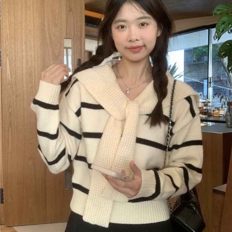 Bived ผู้หญิงถักเสื้อกันหนาวแขนยาวลายผ้าคลุมไหล่ผ้าหนาบางด้านบน