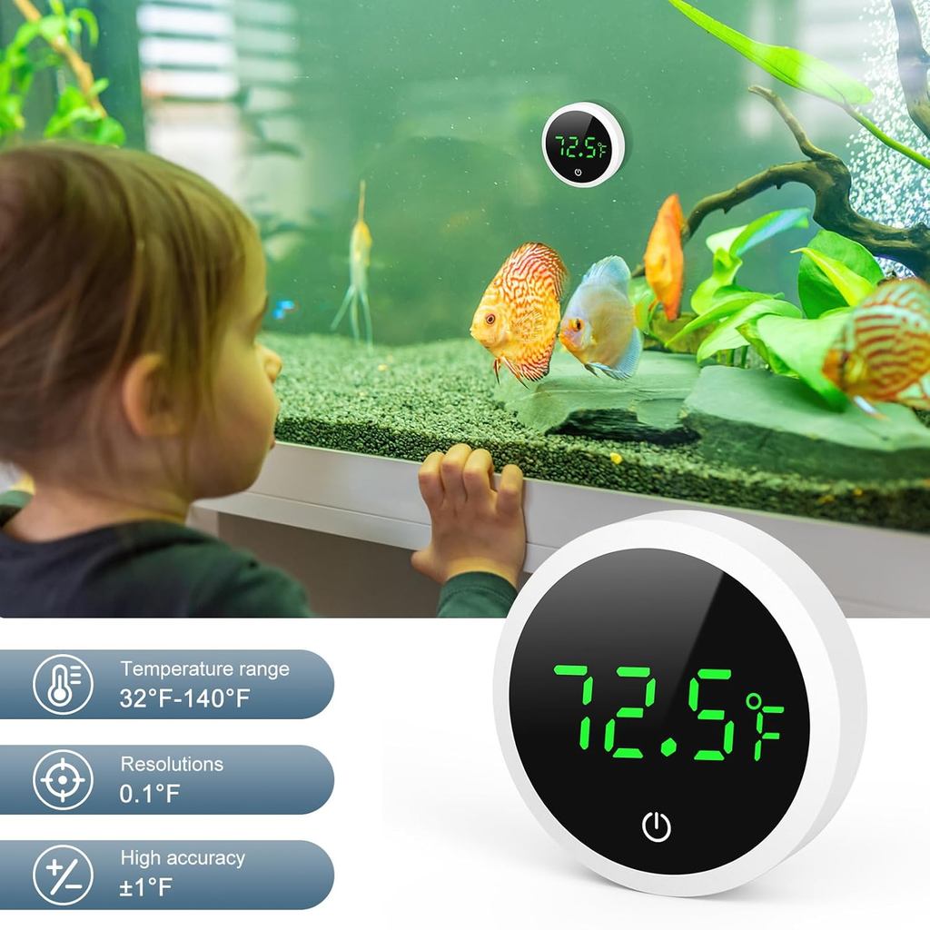Upgraded Aquarium Thermometer, Digital Fish Tank Thermometer LED Display ±1°F, 5S Refresh Speed, Sti