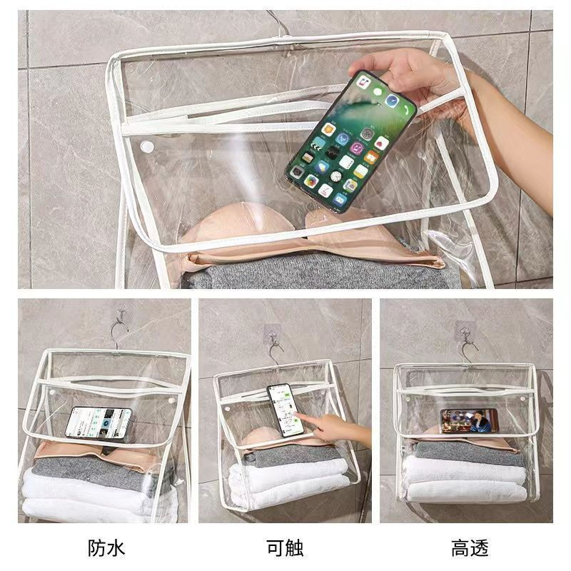 ห้องน้ําเปลี่ยนถุงเก็บเสื้อผ้าโทรศัพท์มือถือการจัดเก็บเสื้อผ้าห้องน้ําอาบน้ํากันน้ําแขวนกระเป๋าห้องน