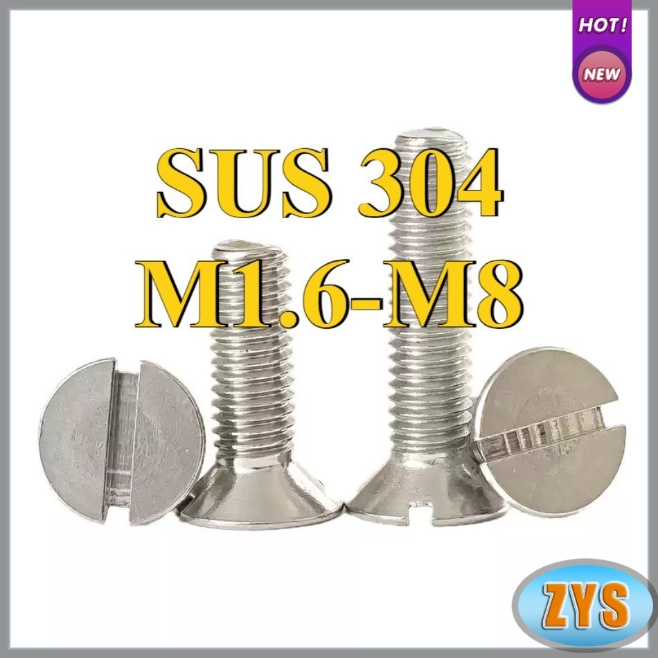 GB68 304 สแตนเลส one-word slot สกรูหัวจม slotted สกรูหัวแบน M1.6M2M2.5M3M4M5M6M8M10[ZYS-FC]