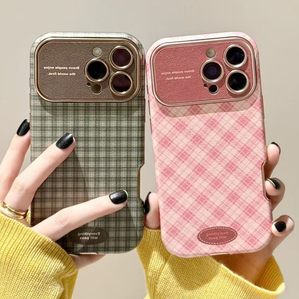 อิน สีชมพูตารางหนังกรณีโทรศัพท์สําหรับ ไอโฟน 17 มือโปร สูงสุด 16 15 14 13 กันกระแทกป้องกันปลอก