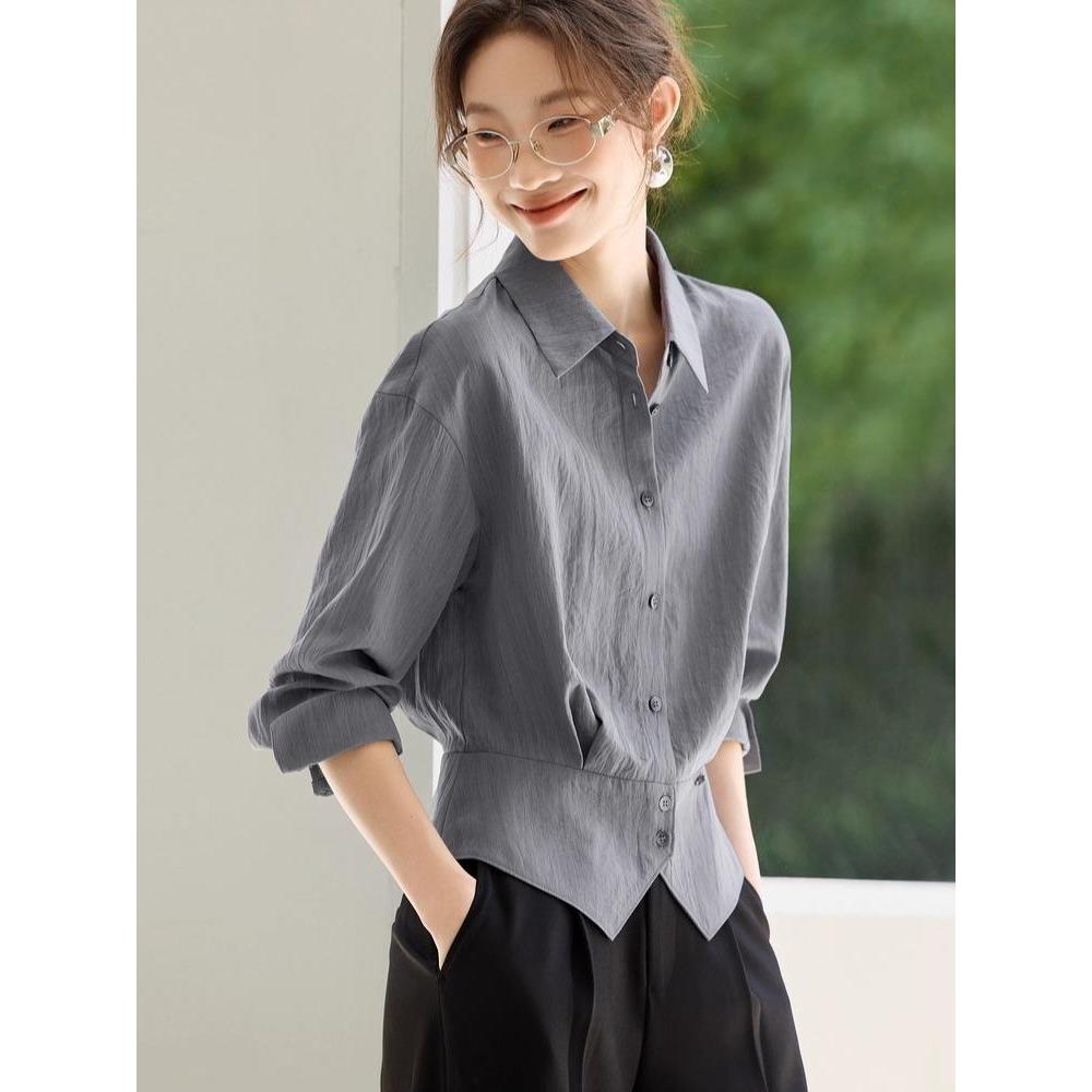 Red Berryเสื้อเบลาส์แขนสามส่วนสำหรับผู้หญิงสำหรับใส่ไปทำงาน เสื้อตัวบนทรงเข้ารูปหรูหรา99260