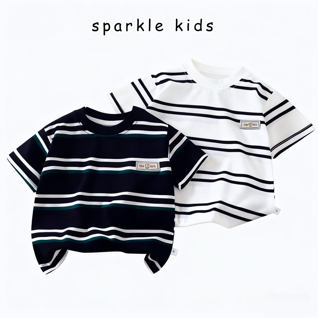 เสื้อยืดลายทาง สำหรับเด็กหญิงและเด็กชาย เนื้ิอผ้าดี นิ่ม ระบายอากาศได้ดี คอกลม เหมาะกับหน้าร้อน 7629
