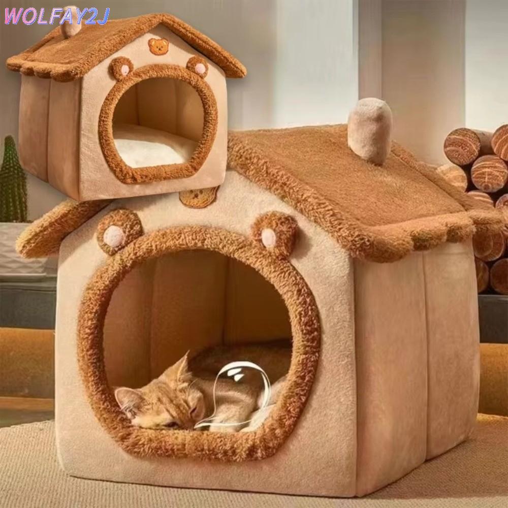 WOLFAY2J ที่นอนแมว, Puppy Cave Cat Cube Hide House Winter Sleeping Pet House, Cute Plus Velvet Foldi