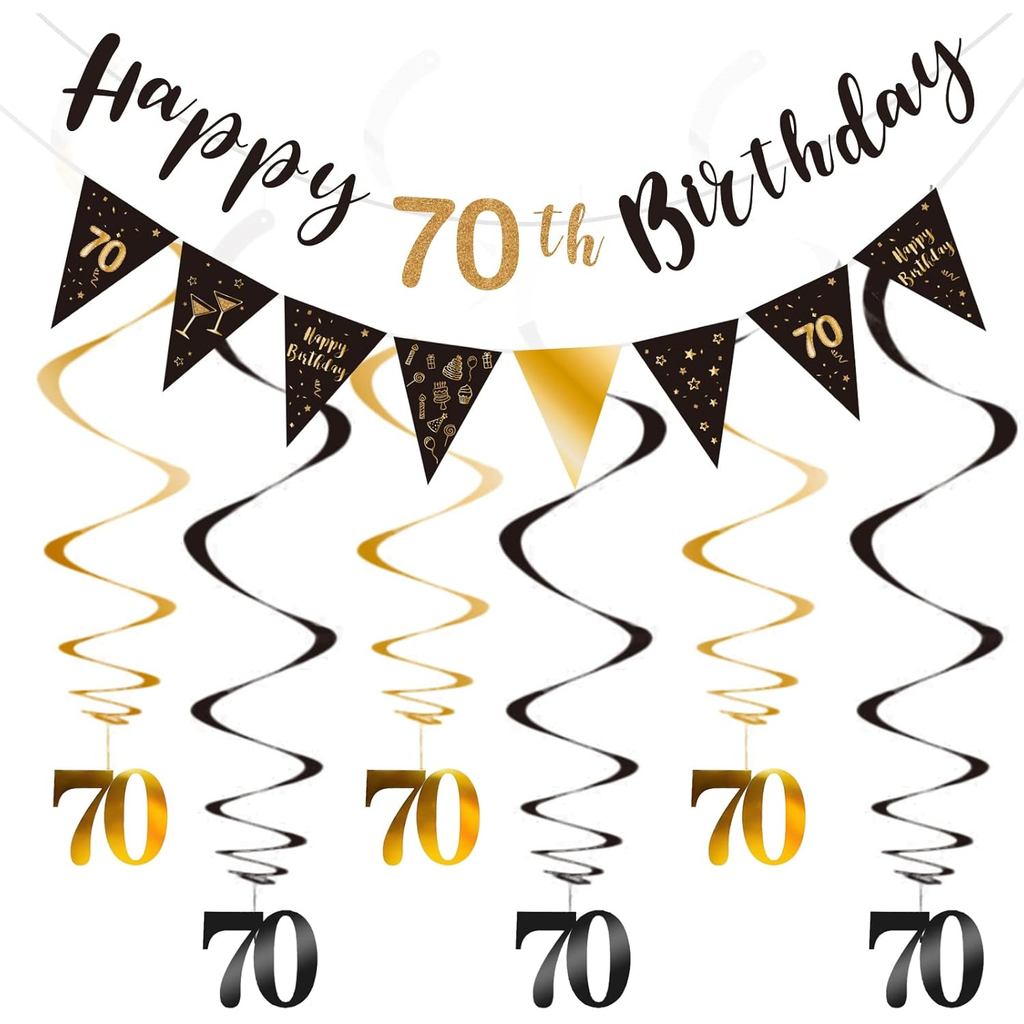 ชุดตกแต่งวันเกิด 70th,แบนเนอร์วันเกิด Happy 70th Bunting Swirls Streamers, แบนเนอร์ธงสามเหลี่ยมสําหร