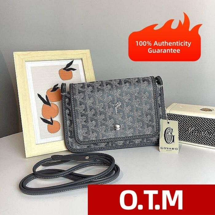 กระเป๋าสะพายข้าง GOYARD สีเทาพิมพ์ลายขนนก กระเป๋าถือ WOC สามชั้น กระเป๋าสะพายข้างใบเล็ก กระเป๋าสะพาย