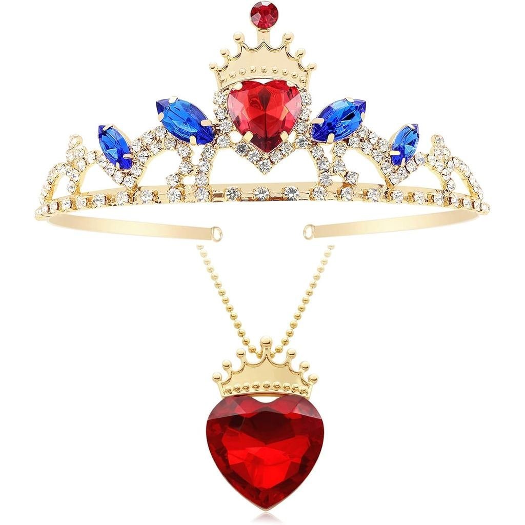 Evie สร้อยคอหัวใจสีแดงและลูกหลาน 3 Crown Gold Tiara ชุดเครื่องประดับ Queen of Hearts Evie สําหรับสาว