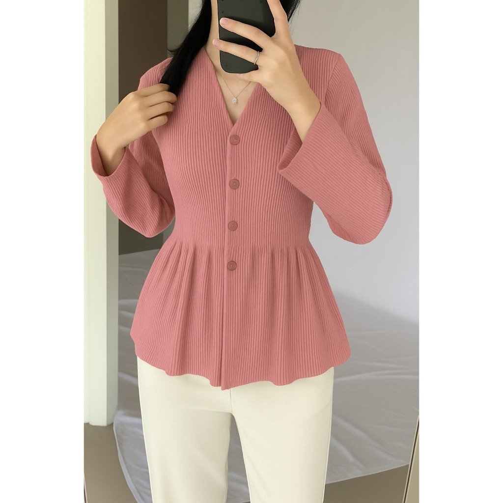 Tq88indonesia เสื้อเชิ้ตผู้หญิงรุ่นปุ่มแขนยาว / FEREN KNIT / ชุดลําลองอินเทรนด์สําหรับผู้หญิง