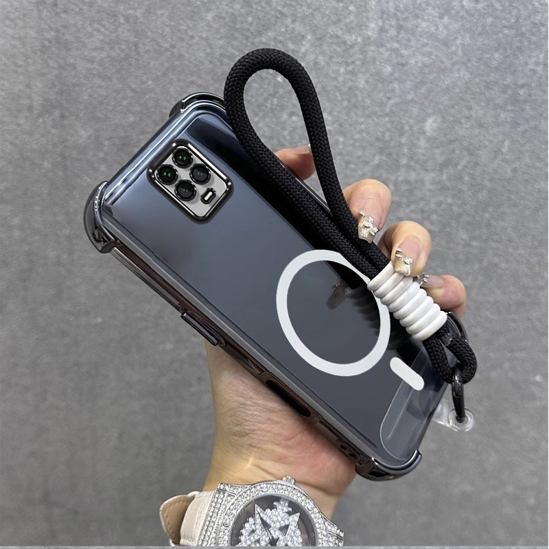 เคสสําหรับRedmi NOTE 9S XIAOMI REDMI NOTE 9 PROเคสโทรศัพท์Bright Shock-Resistantรวมทุกอย่างแม่เหล็กป้องกันกรณีนุ่มซิลิโคนสี่ด้านโปร่งใสเคสโทรศัพท์ป้องกันกล้องและสไตล์ใหม่สายคล้องมือ SJSJB