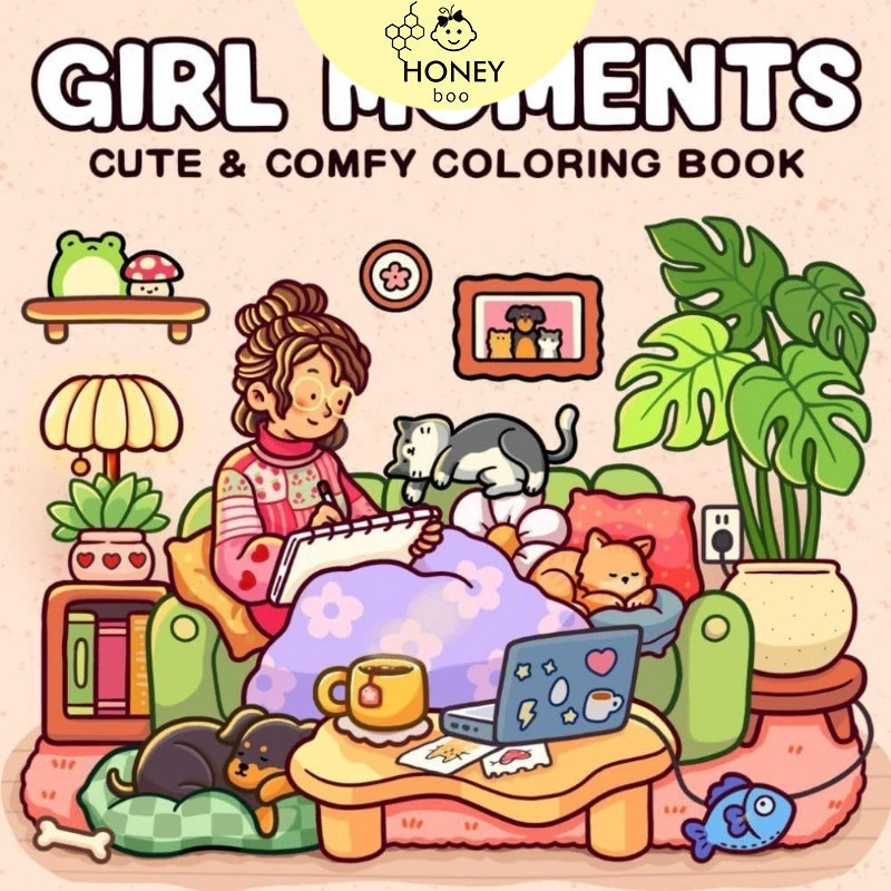 สมุดระบายสี Girl Moments หนังสือภาพวาดกราฟฟิตีเพื่อการศึกษา Doodles Book ผู้ใหญ่และวัยรุ่น