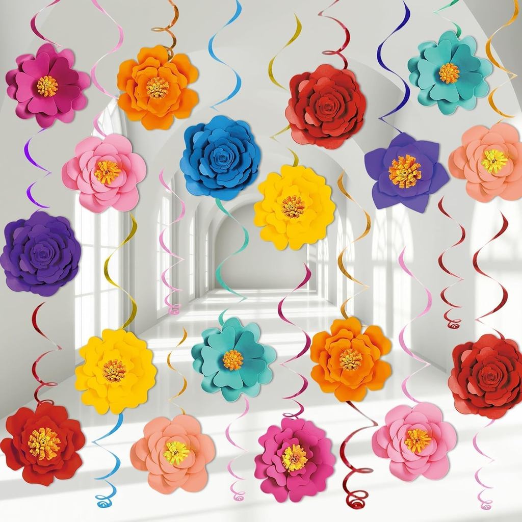 60Pcs Mexican Fiesta Party Decorations Mexican Floral Hanging Swirl Mexican Banners for Fiesta Theme