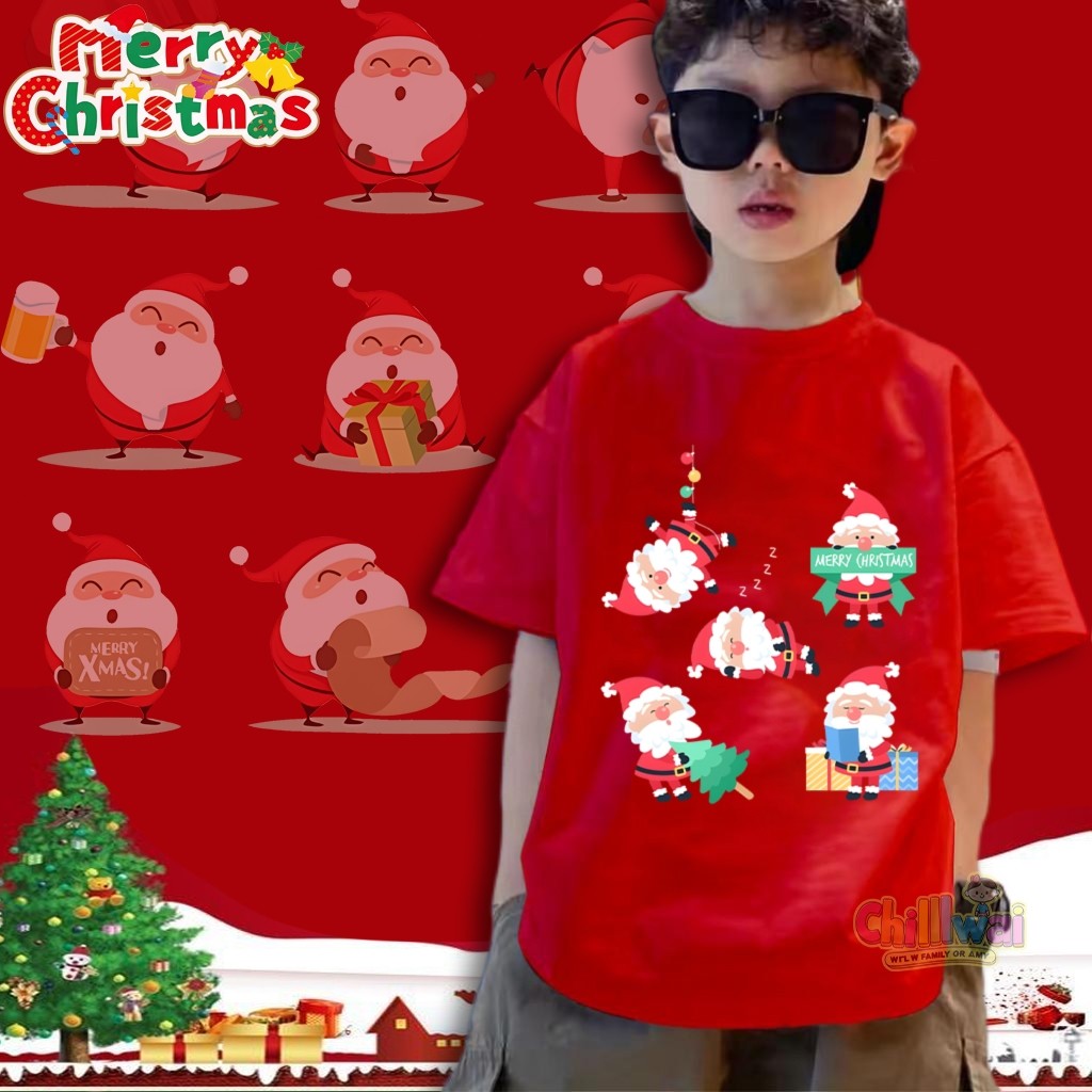เสื้อยืดคริสมาส เสื้อยืดเด็ก คอกลม พิมพ์ลายซานต้าคลอส ใส่ได้ทั้งชายและหญิง100%THAISHOPไซส์ 90-150CM