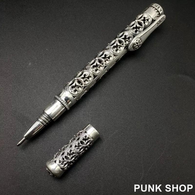 ปากกาเจล 925 Silver Cherry Blossom สไตล์ Hollow ปากกาสีดํา High-End ของขวัญเครื่องประดับสํานักงาน 0240