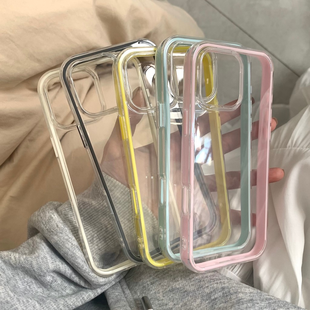 สีขนม เคสไอโฟน 13 สำหรับ IPhone 17 16 11 15 13 12 14 Pro Max XR XS X 7Plus 8Plus Max 7 8 15 Plus โปร่งใสและเรียบง่าย เคส ราคา ถูกที่สุด ดีลบีเคเค