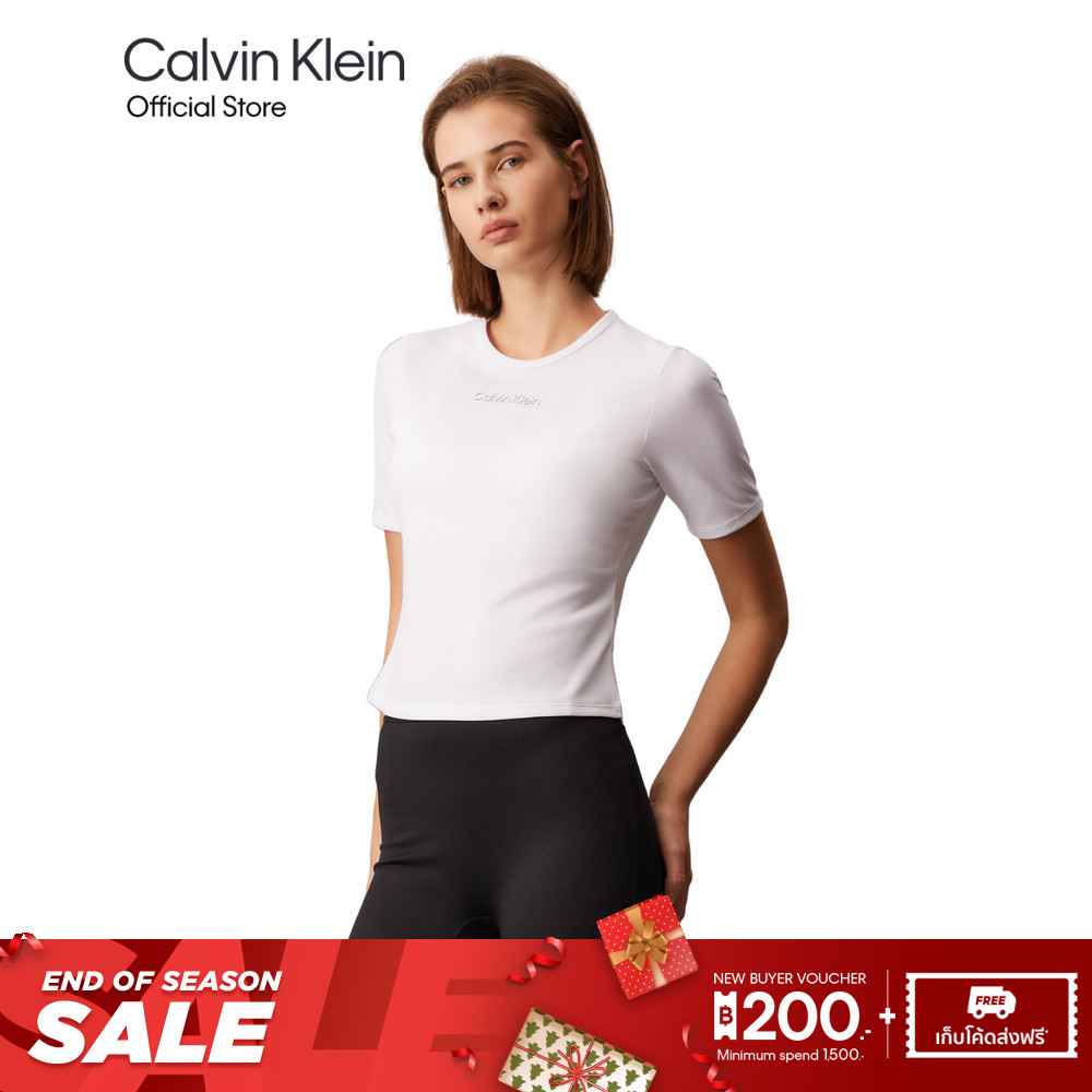 CALVIN KLEIN เสื้อยืดผู้หญิงคอกลมแขนสั้น Activewear ทรง Regular รุ่น GWS4K238 YAA - สีขาว