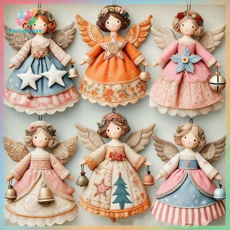 UVIG> 6/12/24/36Pcs Christmas Tree Decor Vintage 2D Christmas Angelสาวจี้ไม้สําหรับบ้านXmas Wallเครื่องประดับตกแต่งใหม่ - รูปที่ 5