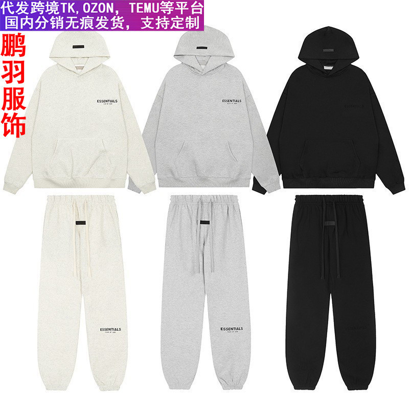 ESS Fog Fleece Flocking Loose Printing Sweatshirt Mens Sports Casual Suit 12.3