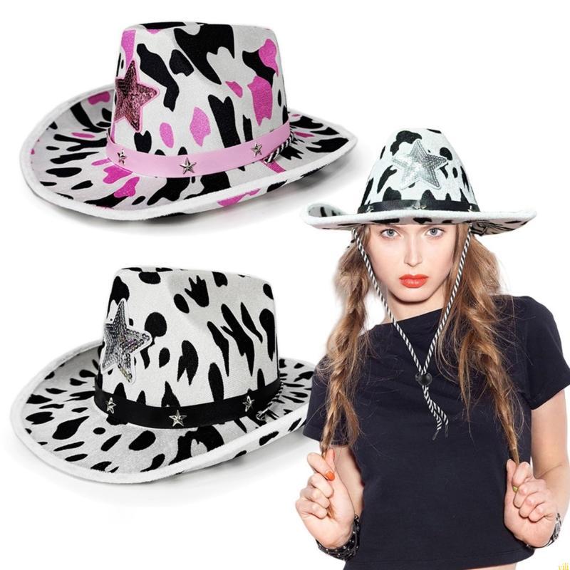 Yili Cowgirls Pattern Star Embellished Cowgirls Hat Unisex สําหรับกิจกรรมสวมใส่ทุกวัน