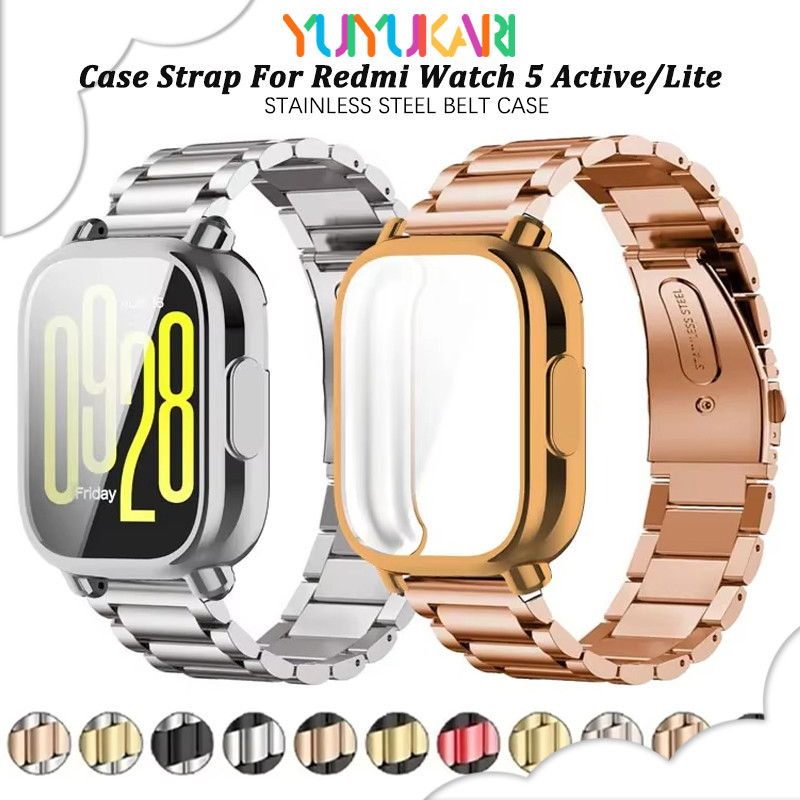 กรณี TPU อ่อน + สายรัดโลหะสำหรับ for Redmi Watch 5 Active/5 Lite ฝาป้องกันหน้าจอสแตนเลสสำหรับ for Redmi Watch 5 Lite