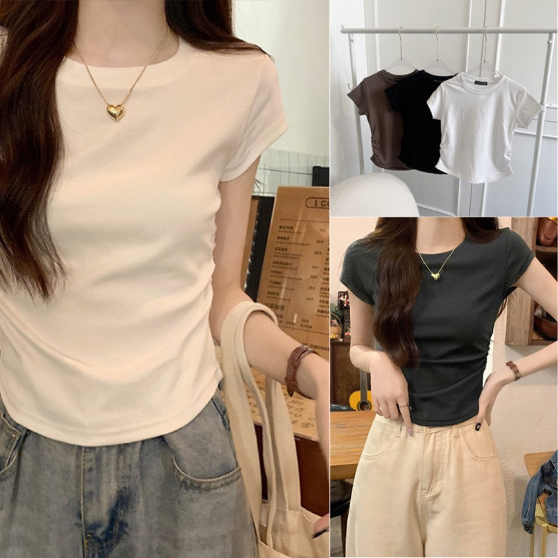 CC cotton เสื้อยืดคอกลมเอวจั้ม ผ้ายูนิ🔥พร้อมส่ง