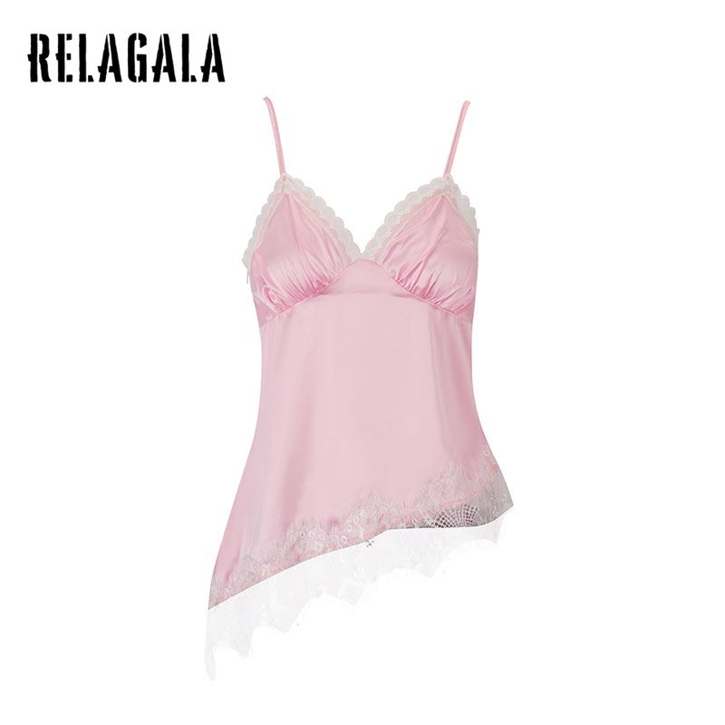 RELAGALA เสื้อชั้นในสตรีสตรี 2026 ใหม่ลูกไม้สีชมพูแฟชั่นเสื้อสายรัดไม่สม่ําเสมอ