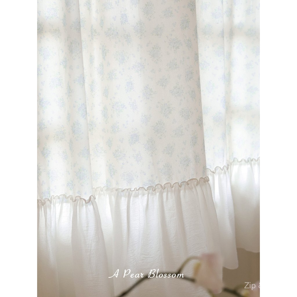 86M0 French Ruffled Girl Room Curtain ที่กําหนดเอง Bay Window ห้องนอนผ้าม่านประตู Semi-Blackout