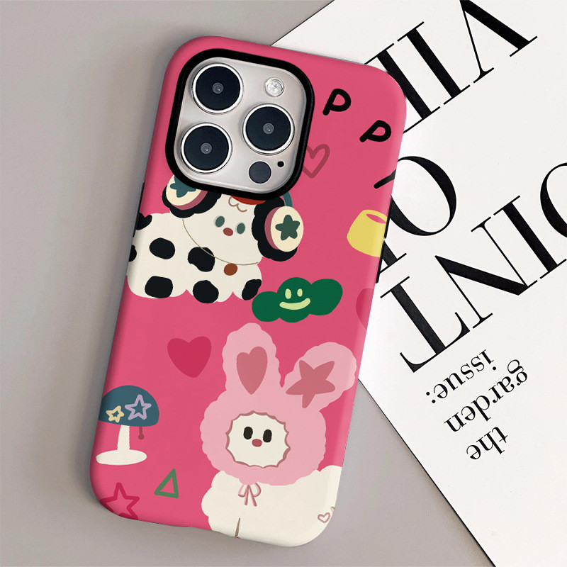 Girl Pink Headphone Dog Phone Case Film Two-in-One