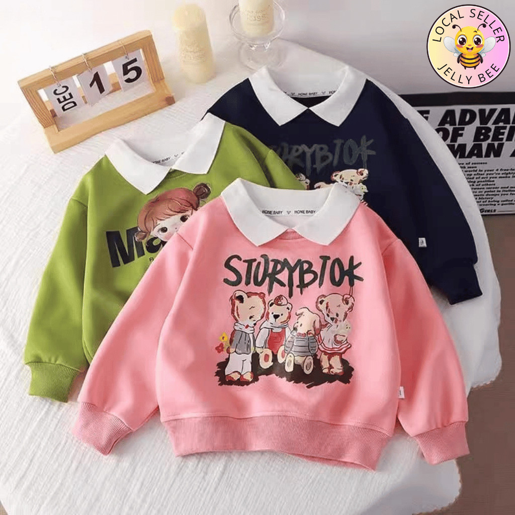 J&B เด็กผู้หญิง Dapper เสื้อกันหนาวน่ารักแขนยาว Polo Collar เสื้อกันหนาว Baju Raya Budak Perempuan