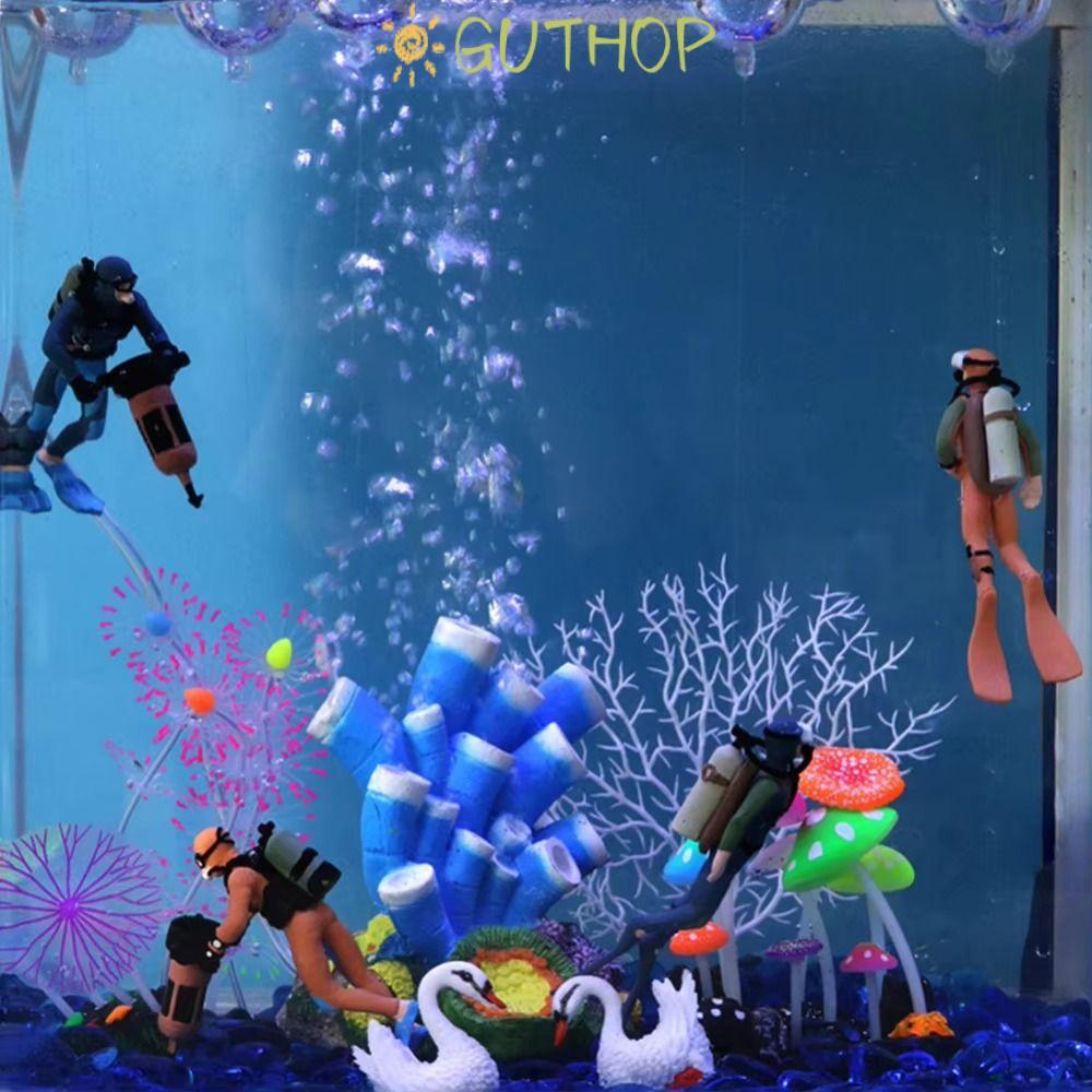 GUTHOP Diver Model, สีฟ้าสีส้ม PVC จําลอง Diver Miniature, ฉากตุ๊กตา Seabed Exploration ตุ๊กตาจําลองของเล่นตกแต่ง