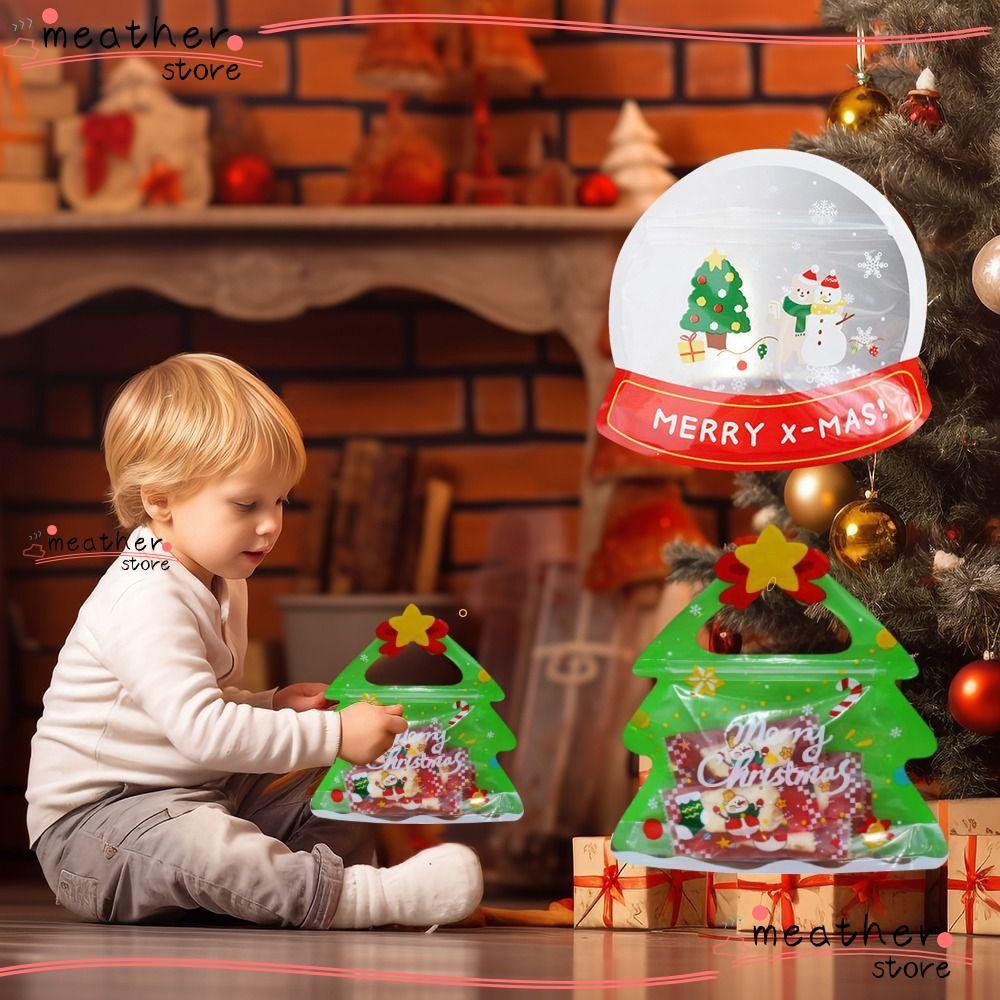 MEATHERSTORE ถุงขนมคริสต์มาส,อุปกรณ์ปาร์ตี้ถุงซิปพลาสติก,คุกกี้ช็อกโกแลตXmas Tree Candy Biscuit Noug