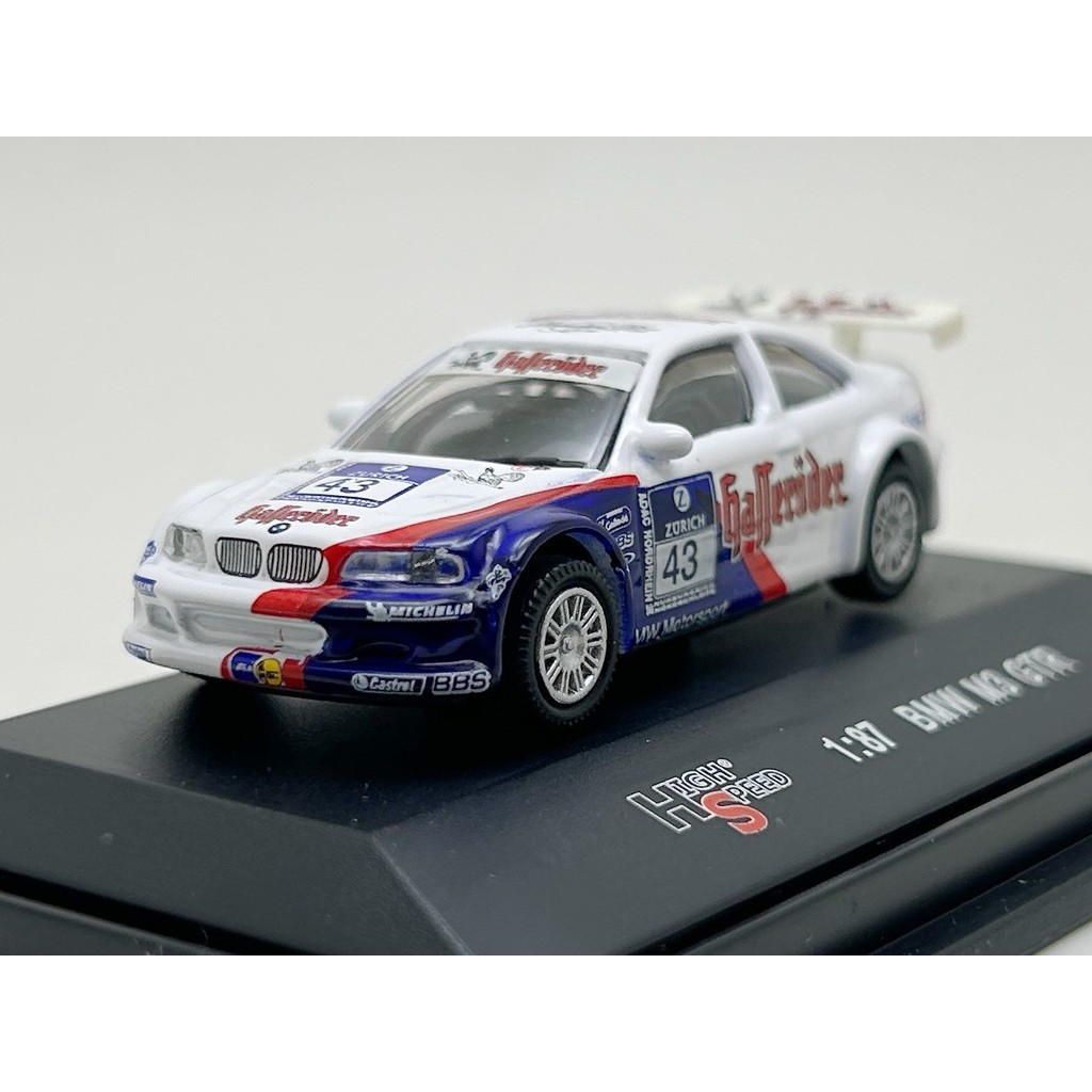 [สต๊อกพร้อม]ความเร็วสูง 1/87 BMW e46 M3 GTR 2003 Newbergrin 24-Hour Endurance Race Alloy Model Car M