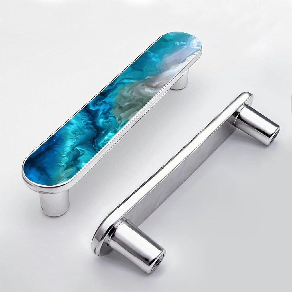 4 Pack Aqua Aquamarine Blue Water Cabinet Handles 3-3/4 Inch (96mm) Hole Center Silver Cabinet Pull 