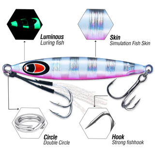 เหยื่อล่อตกปลา Luminous Fishing Jig ขนาด 10g-60g ทำจากโลหะ พร้อมตะขอคม ใช้สำหรับตกปลาแบบ Jigging และการแคสติ้ง มีให้เลือก 5 สี