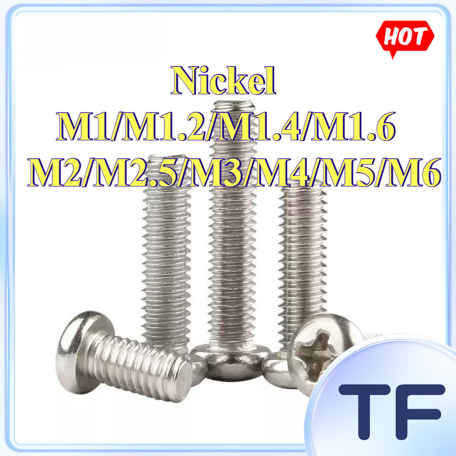 สกรูหัวกลมแครอสส์ ชุบนิกเกิล คุณภาพสูง ทนทานกัดกร่อน สําหรับงานช่างและDIY M1/M1.2/M1.4/M1.6/M2/M2.5/
