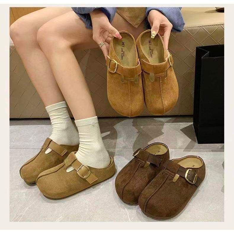 One for all พร้อมส่งจากไทย TX756 รองเท้าแตะสวมส้น หนังหลับ เข็มกลัด หนา2นิ้ว กันลื่น ใส่สบาย สำหรับผู้หญิง